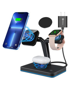 Cargador Inalámbrico Magnético YOCUNKER 15W 3 en 1 para iPhone, Apple Watch y AirPods