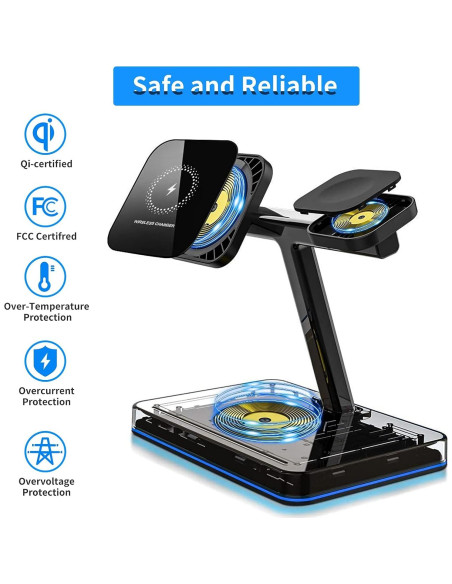 Cargador Inalámbrico Magnético YOCUNKER 15W 3 en 1 para iPhone, Apple Watch y AirPods