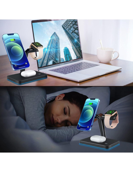 Cargador Inalámbrico Magnético YOCUNKER 15W 3 en 1 para iPhone, Apple Watch y AirPods
