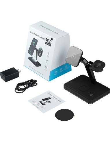 Cargador Inalámbrico Magnético YOCUNKER 15W 3 en 1 para iPhone, Apple Watch y AirPods
