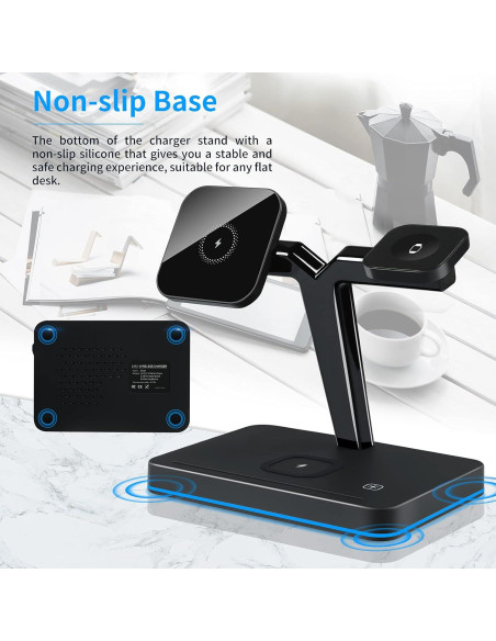 Cargador Inalámbrico Magnético YOCUNKER 15W 3 en 1 para iPhone, Apple Watch y AirPods
