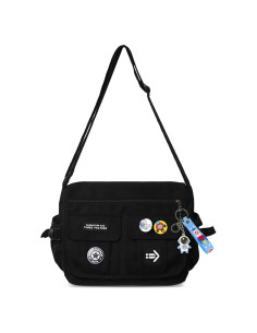 Bolso Cruzado de Nailon My-b14711 Negro con 7 Bolsillos