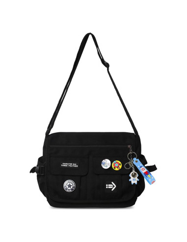 Bolso Cruzado de Nailon My-b14711 Negro con 7 Bolsillos