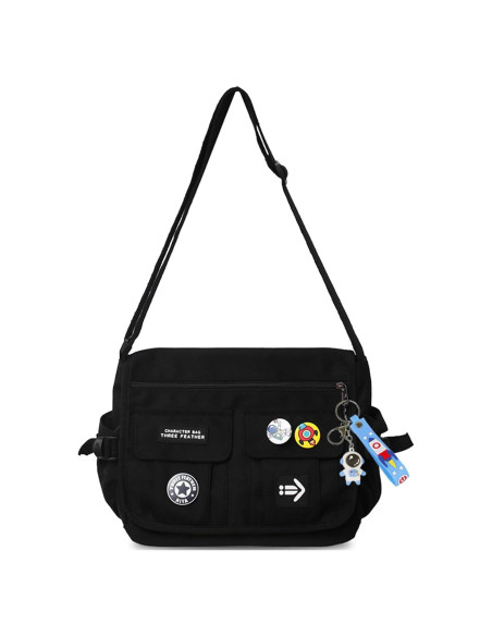 Bolso Cruzado de Nailon My-b14711 Negro con 7 Bolsillos