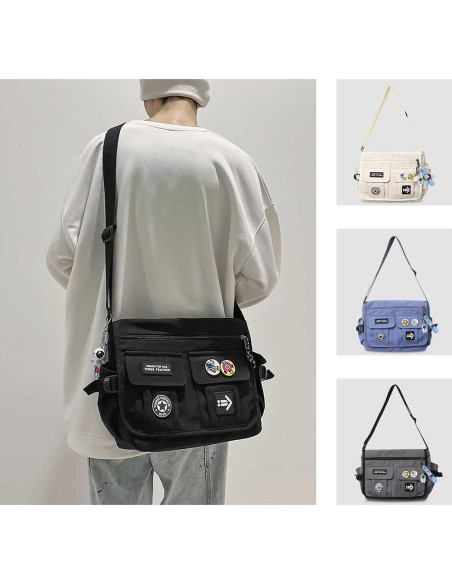 Bolso Cruzado de Nailon My-b14711 Negro con 7 Bolsillos