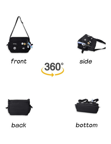 Bolso Cruzado de Nailon My-b14711 Negro con 7 Bolsillos