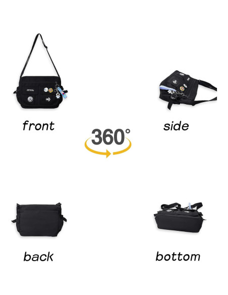 Bolso Cruzado de Nailon My-b14711 Negro con 7 Bolsillos