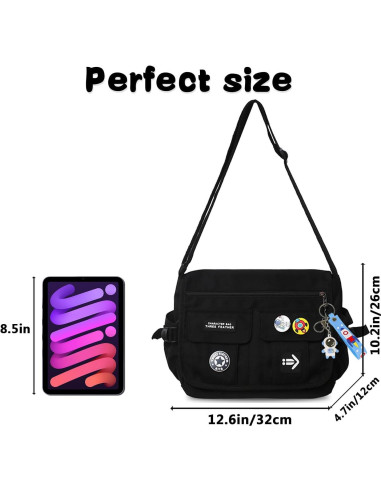 Bolso Cruzado de Nailon My-b14711 Negro con 7 Bolsillos