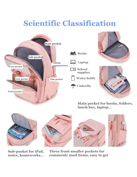 Mochila Rodante Rosa para Niñas 28L con 6 Ruedas