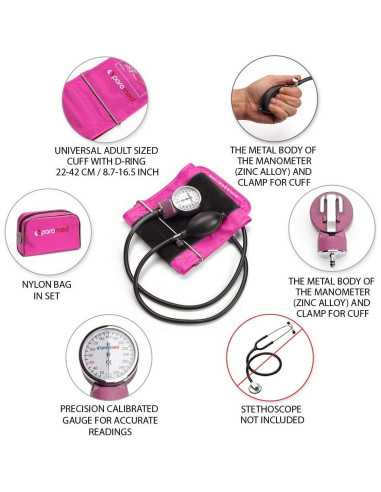 Esfigmomanómetro Paramed Rosa - Manguito Universal 22-42 cm