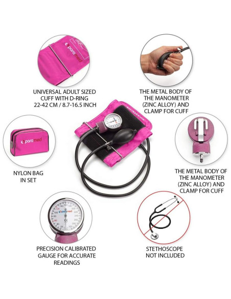 Esfigmomanómetro Paramed Rosa - Manguito Universal 22-42 cm