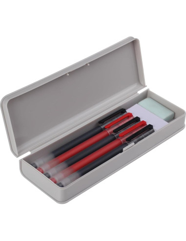 Caja de lápices HIEALO gris, estuche plástico 19.8x6.6 cm