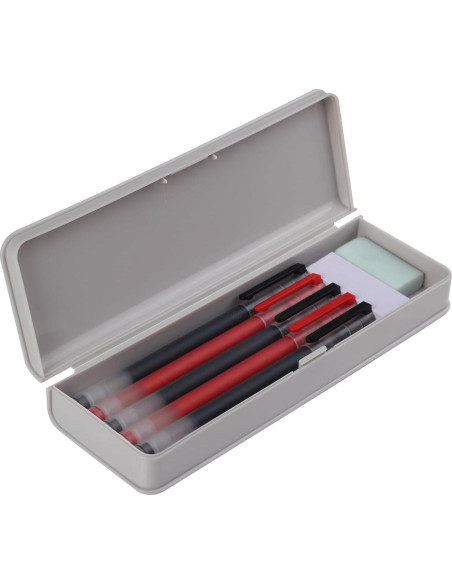 Caja de lápices HIEALO gris, estuche plástico 19.8x6.6 cm