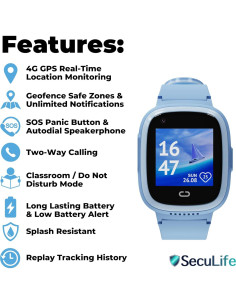 Rastreador GPS SecuLife para Niños con Botón SOS Azul 2