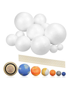 Kit Proyecto Sistema Solar Fansunta - 14 Esferas Poliestireno y 10 Palos Bambú 24 cm