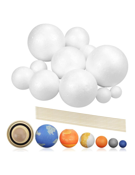 Kit Proyecto Sistema Solar Fansunta - 14 Esferas Poliestireno y 10 Palos Bambú 24 cm