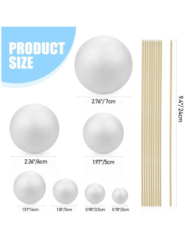 Kit Proyecto Sistema Solar Fansunta - 14 Esferas Poliestireno y 10 Palos Bambú 24 cm