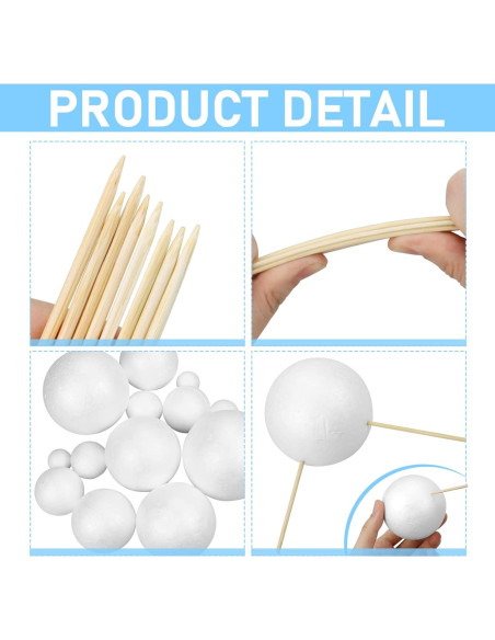 Kit Proyecto Sistema Solar Fansunta - 14 Esferas Poliestireno y 10 Palos Bambú 24 cm