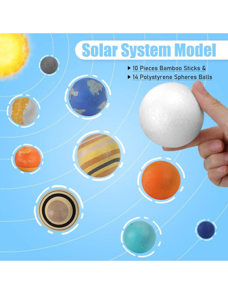 Kit Proyecto Sistema Solar Fansunta - 14 Esferas Poliestireno y 10 Palos Bambú 24 cm
