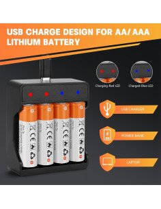 Paquete de 4 Baterías Recargables AA 1.5V con Cargador Rápido 2