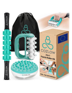 Kit de Rodillo Fascia 3 en 1 Cozlow para Celulitis y Masaje