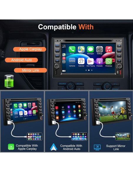 Estéreo de Coche Doble Din Inexaccessories 7" Bluetooth Carplay