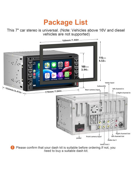 Estéreo de Coche Doble Din Inexaccessories 7" Bluetooth Carplay