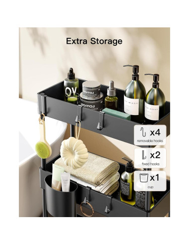 Carro de Almacenamiento Slim Pipishell 3 Niveles Negro