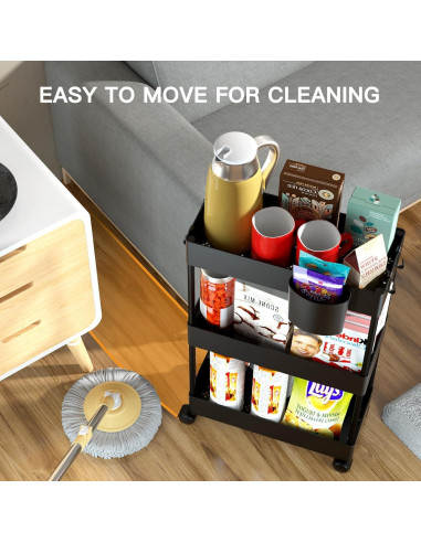 Carro de Almacenamiento Slim Pipishell 3 Niveles Negro