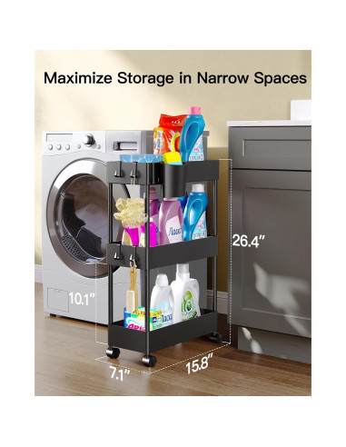 Carro de Almacenamiento Slim Pipishell 3 Niveles Negro