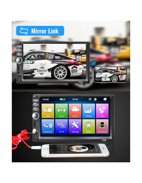 Estéreo Doble Din Rimoody 7" Bluetooth FM Cámara Respaldo