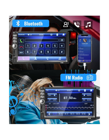 Estéreo Doble Din Rimoody 7" Bluetooth FM Cámara Respaldo