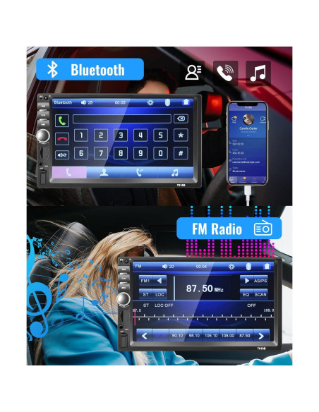 Estéreo Doble Din Rimoody 7" Bluetooth FM Cámara Respaldo