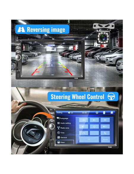 Estéreo Doble Din Rimoody 7" Bluetooth FM Cámara Respaldo