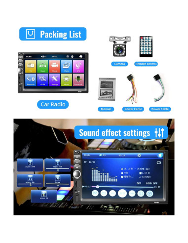 Estéreo Doble Din Rimoody 7" Bluetooth FM Cámara Respaldo