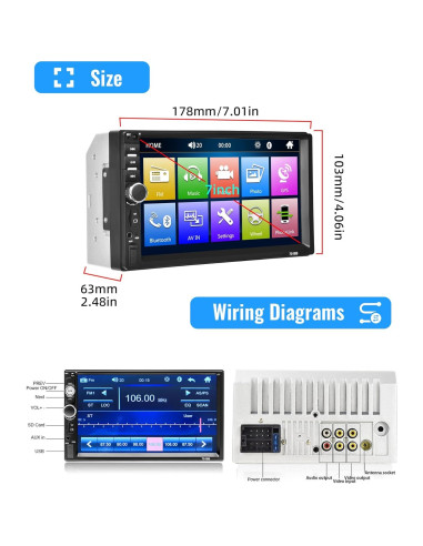 Estéreo Doble Din Rimoody 7" Bluetooth FM Cámara Respaldo