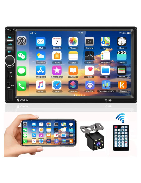 Camecho Estéreo Doble Din 7" Bluetooth + Cámara Trasera