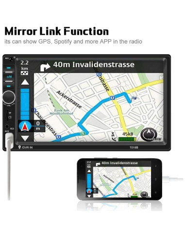 Camecho Estéreo Doble Din 7" Bluetooth + Cámara Trasera
