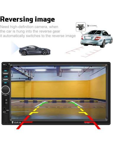 Camecho Estéreo Doble Din 7" Bluetooth + Cámara Trasera