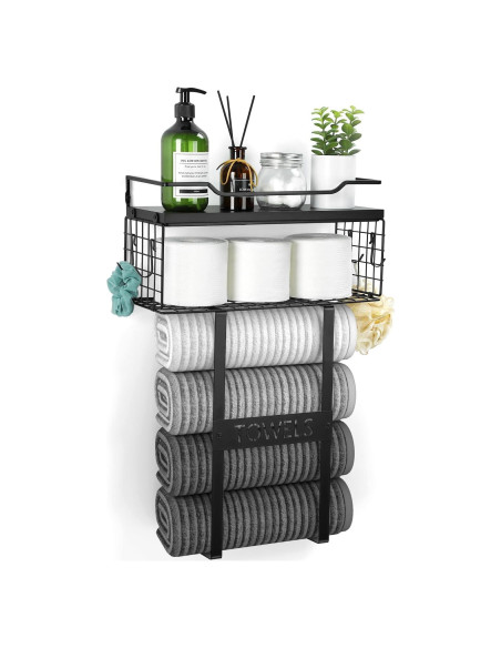 Soporte de Toallas Aetyord Montado en Pared Negro 40x15cm