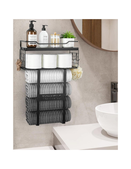 Soporte de Toallas Aetyord Montado en Pared Negro 40x15cm
