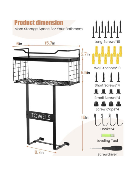 Soporte de Toallas Aetyord Montado en Pared Negro 40x15cm
