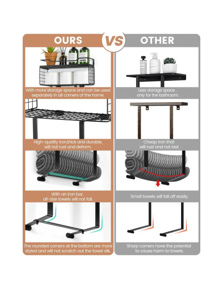 Soporte de Toallas Aetyord Montado en Pared Negro 40x15cm