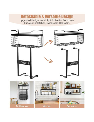 Soporte de Toallas Aetyord Montado en Pared Negro 40x15cm