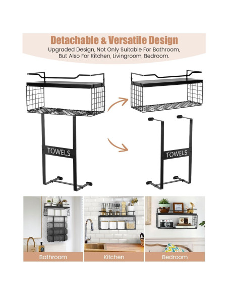 Soporte de Toallas Aetyord Montado en Pared Negro 40x15cm