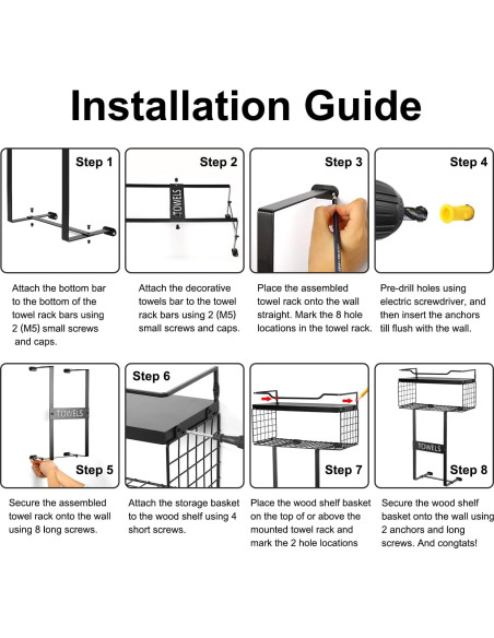 Soporte de Toallas Aetyord Montado en Pared Negro 40x15cm