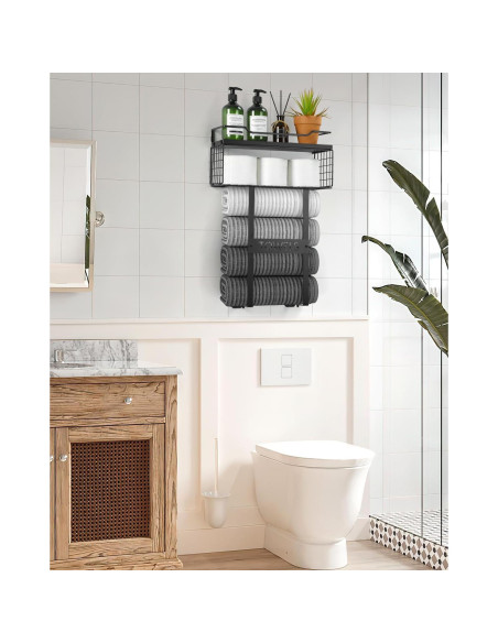 Soporte de Toallas Aetyord Montado en Pared Negro 40x15cm