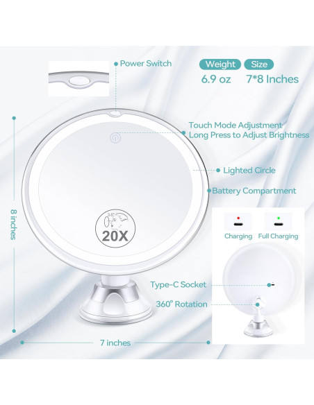 Espejo de Aumento B Beauty Planet 20X con Luz LED 34