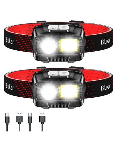 Linterna Frontal Recargable LED Blukar K9111 2000L IPX5 2 Paquete
