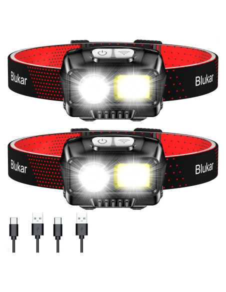 Linterna Frontal Recargable LED Blukar K9111 2000L IPX5 2 Paquete